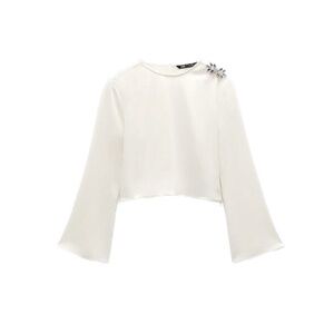 Bell Sleeve Broach Zara White Blouse